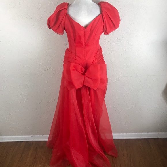Vintage 80s organza red formal dress holiday - Picture 3 of 5